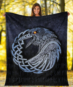 Viking Blanket Vikings Raven Special Blue Version Sherpa Fleece Blanket Gifts for Viking Lovers