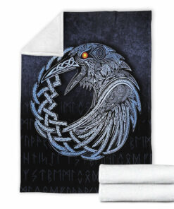 Viking Blanket Vikings Raven Special Blue Version Sherpa Fleece Blanket Gifts for Viking Lovers