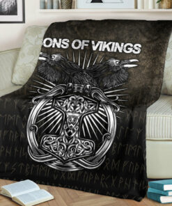 Viking Blanket Vikings Ravens Mjolnir Sherpa Fleece Blanket Gifts for Viking Lovers