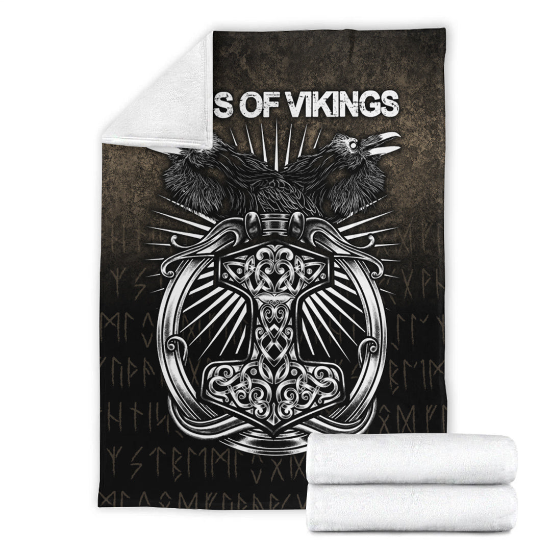 Viking Blanket Vikings Ravens Mjolnir Sherpa Fleece Blanket Gifts for Viking Lovers