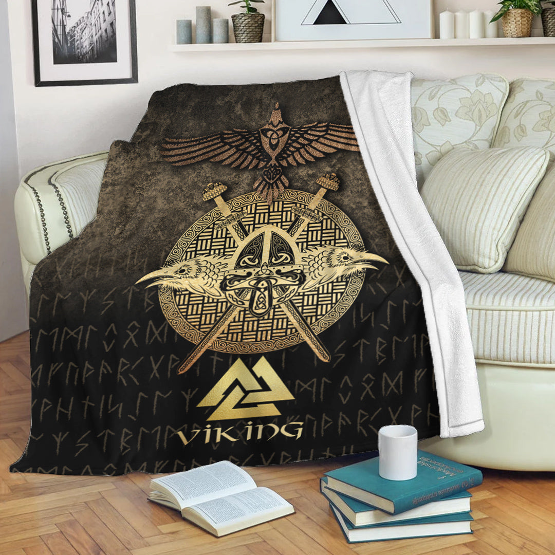 Viking Blanket VikingsGoldenRaven Sherpa Fleece Blanket Gifts for Viking Lovers
