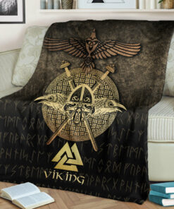 Viking Blanket VikingsGoldenRaven Sherpa Fleece Blanket Gifts for Viking Lovers