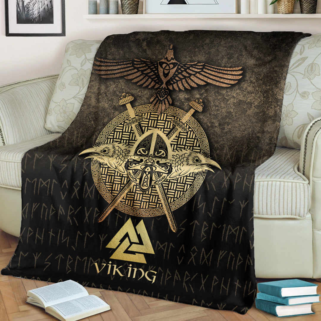 Viking Blanket VikingsGoldenRaven Sherpa Fleece Blanket Gifts for Viking Lovers