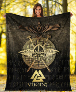 Viking Blanket VikingsGoldenRaven Sherpa Fleece Blanket Gifts for Viking Lovers