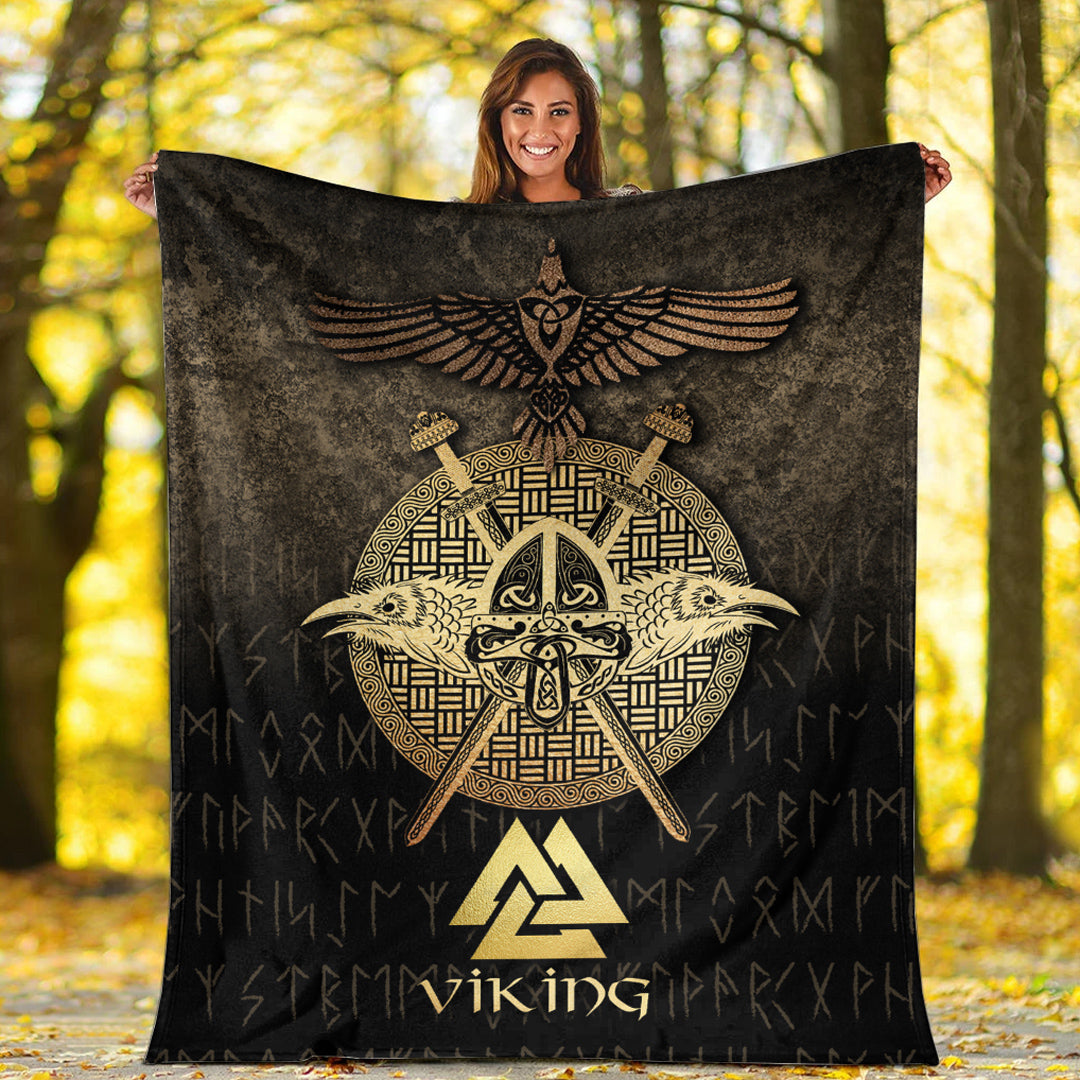 Viking Blanket VikingsGoldenRaven Sherpa Fleece Blanket Gifts for Viking Lovers