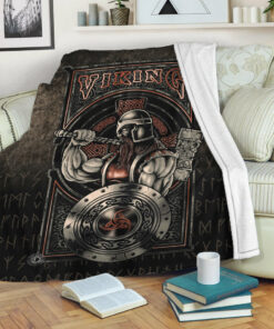 Viking Blanket VikingsWarriror Valhalla Sherpa Fleece Blanket Gifts for Viking Lovers