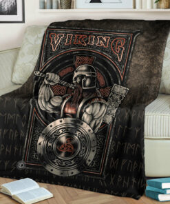 Viking Blanket VikingsWarriror Valhalla Sherpa Fleece Blanket Gifts for Viking Lovers