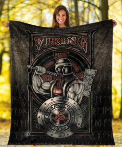 Viking Blanket VikingsWarriror Valhalla Sherpa Fleece Blanket Gifts for Viking Lovers