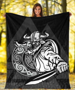 Viking Blanket Warriors Valknut Style Sherpa Fleece Blanket Gifts for Viking Lovers