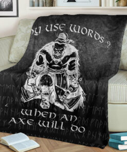 Viking Blanket Why Use Words When An Axe Will Do Sherpa Fleece Blanket Gift