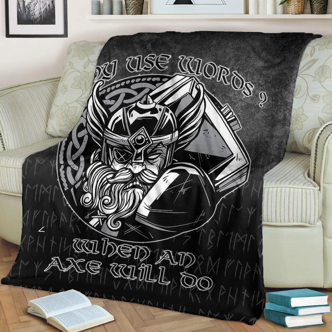 Viking Blanket Why Use Words When An Axe Will Do Sherpa Fleece Blanket Gifts for Viking Lovers