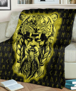 Viking Blanket Wolf Odin Viking Set Gold Sherpa Fleece Blanket Gifts for Viking Lovers