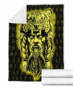 Viking Blanket Wolf Odin Viking Set Gold Sherpa Fleece Blanket Gifts for Viking Lovers
