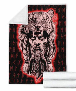Viking Blanket Wolf Odin Viking Set Red Sherpa Fleece Blanket Gifts for Viking Lovers