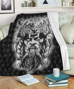 Viking Blanket Wolf Odin Viking Set Sherpa Fleece Blanket Gifts for Viking Lovers