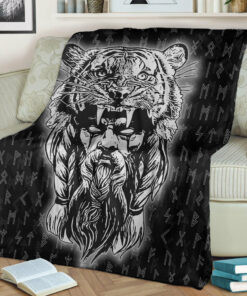Viking Blanket Wolf Odin Viking Set Sherpa Fleece Blanket Gifts for Viking Lovers