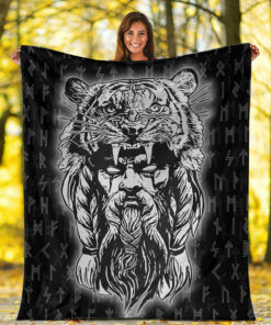 Viking Blanket Wolf Odin Viking Set Sherpa Fleece Blanket Gifts for Viking Lovers