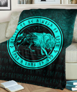 Viking Blanket Wolf Of Odin Cyan Version Sherpa Fleece Blanket Gifts for Viking Lovers