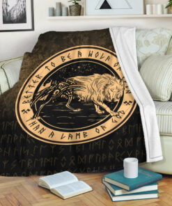Viking Blanket Wolf Of Odin Gold Version Sherpa Fleece Blanket Gifts for Viking Lovers