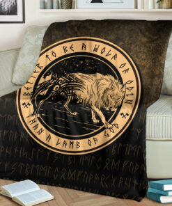 Viking Blanket Wolf Of Odin Gold Version Sherpa Fleece Blanket Gifts for Viking Lovers