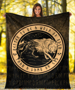 Viking Blanket Wolf Of Odin Gold Version Sherpa Fleece Blanket Gifts for Viking Lovers