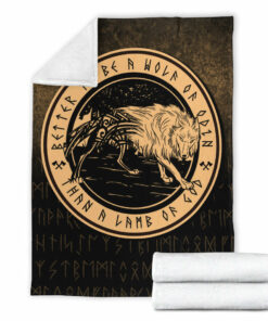 Viking Blanket Wolf Of Odin Gold Version Sherpa Fleece Blanket Gifts for Viking Lovers