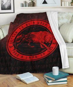 Viking Blanket Wolf Of Odin Red Version Sherpa Fleece Blanket Gifts for Viking Lovers