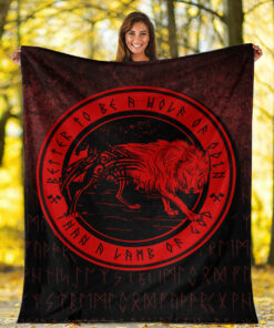 Viking Blanket Wolf Of Odin Red Version Sherpa Fleece Blanket Gifts for Viking Lovers