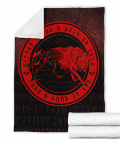 Viking Blanket Wolf Of Odin Red Version Sherpa Fleece Blanket Gifts for Viking Lovers