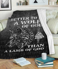 Viking Blanket Wolf Of Odin Sherpa Fleece Blanket Gifts for Viking Lovers