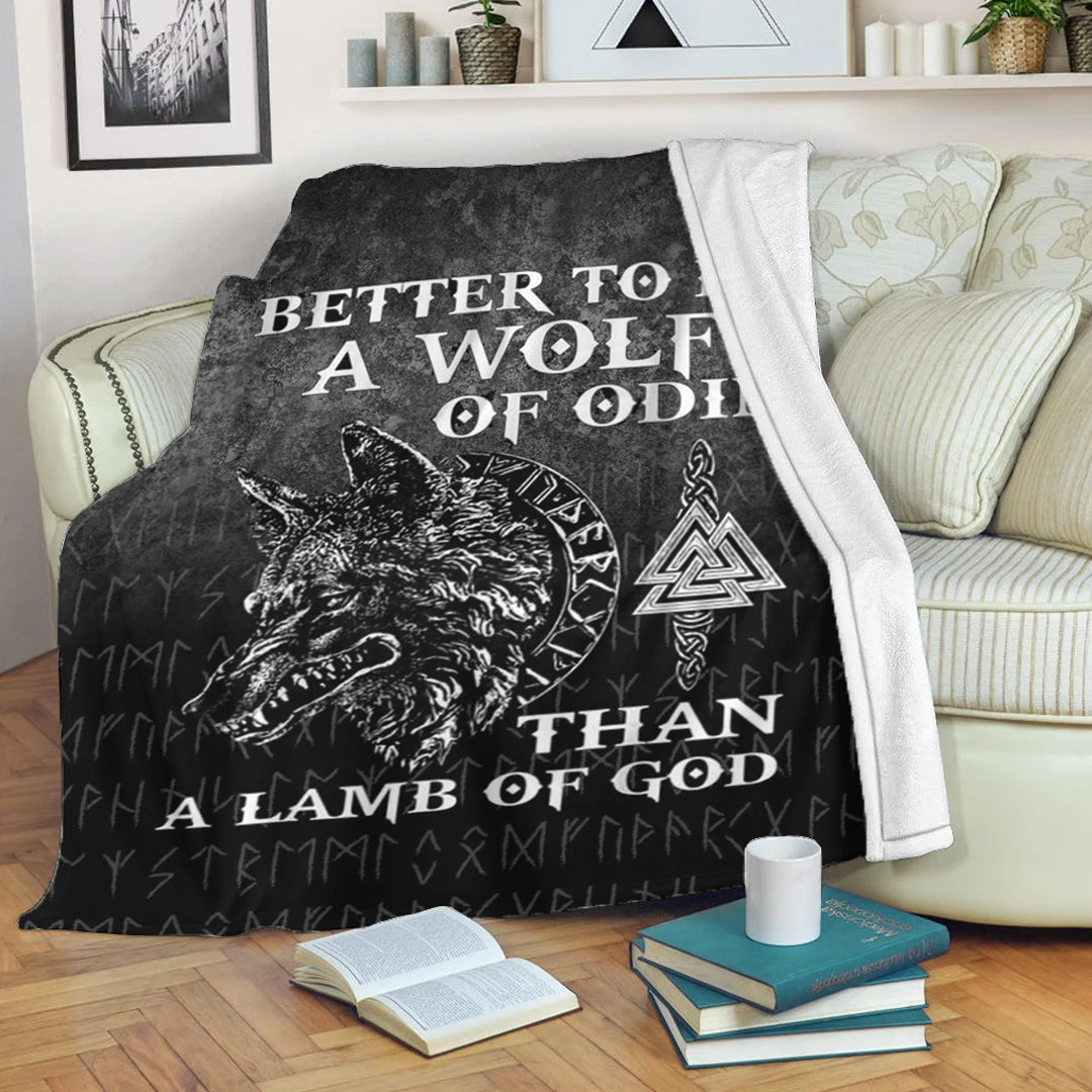 Viking Blanket Wolf Of Odin Sherpa Fleece Blanket Gifts for Viking Lovers