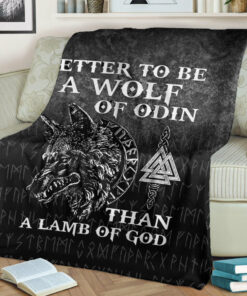 Viking Blanket Wolf Of Odin Sherpa Fleece Blanket Gifts for Viking Lovers