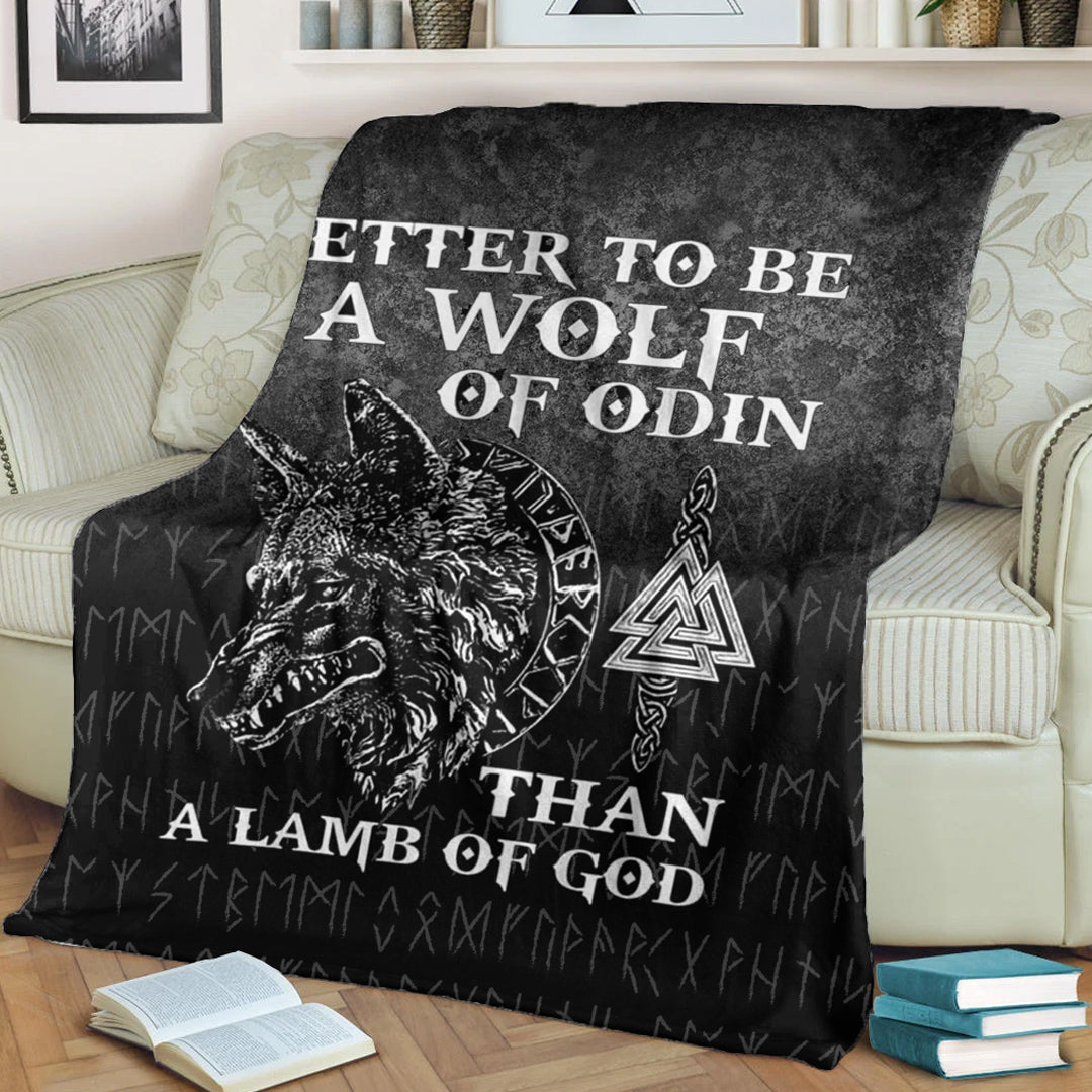 Viking Blanket Wolf Of Odin Sherpa Fleece Blanket Gifts for Viking Lovers