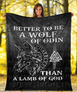 Viking Blanket Wolf Of Odin Sherpa Fleece Blanket Gifts for Viking Lovers