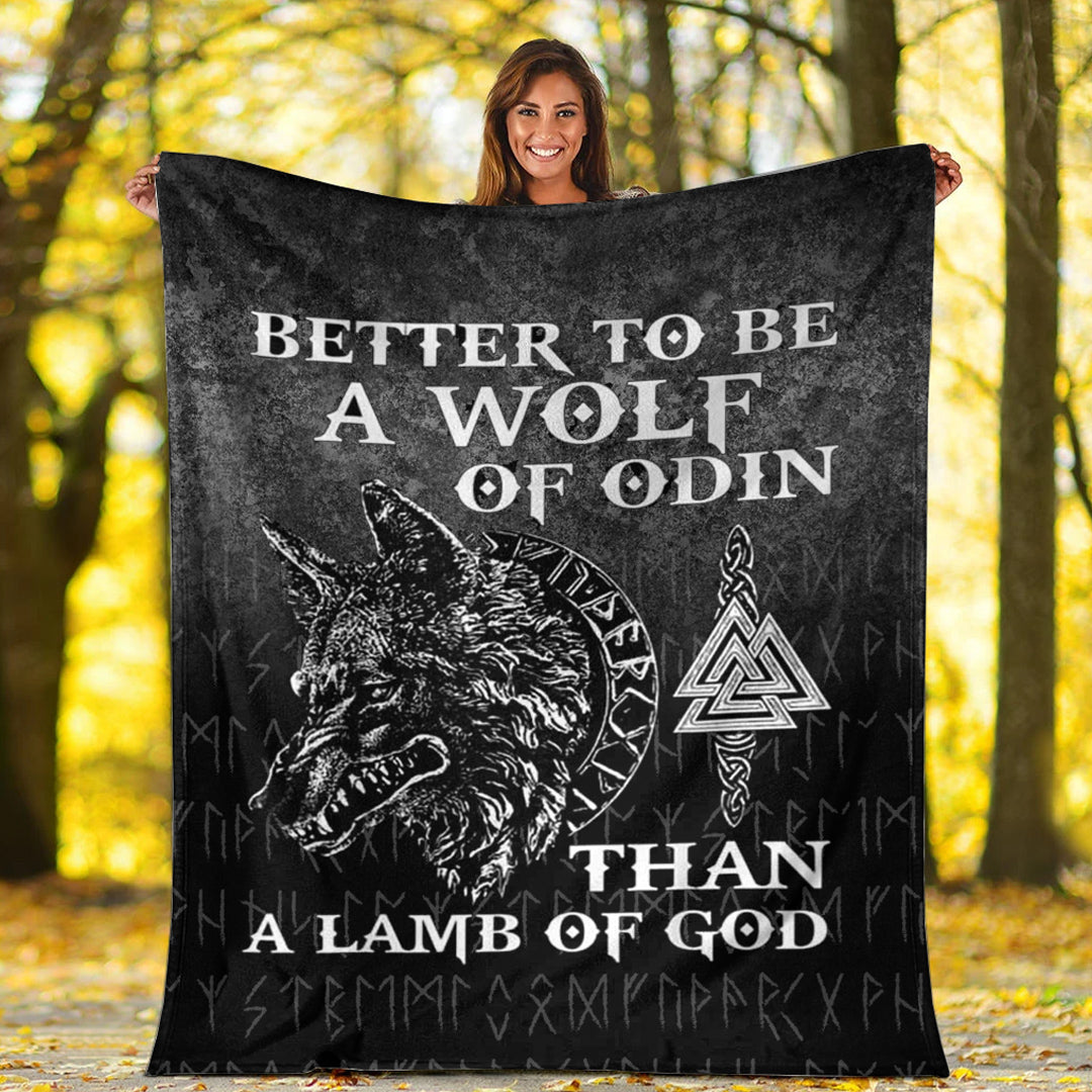 Viking Blanket Wolf Of Odin Sherpa Fleece Blanket Gifts for Viking Lovers