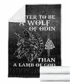 Viking Blanket Wolf Of Odin Sherpa Fleece Blanket Gifts for Viking Lovers