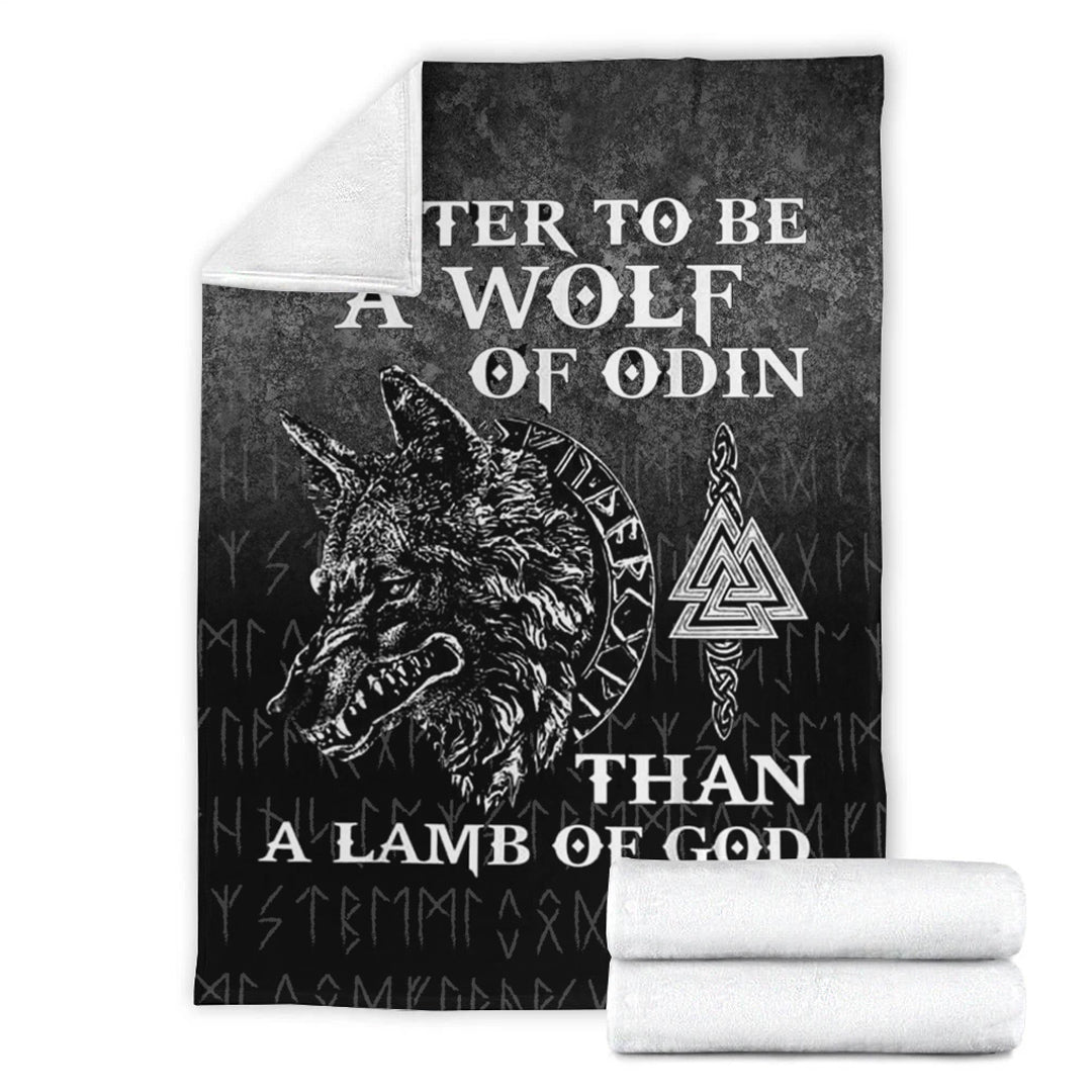 Viking Blanket Wolf Of Odin Sherpa Fleece Blanket Gifts for Viking Lovers