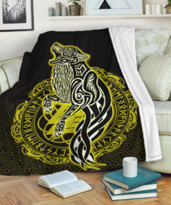 Viking Blanket Wolf Viking Gold Sherpa Fleece Blanket Gifts for Viking Lovers