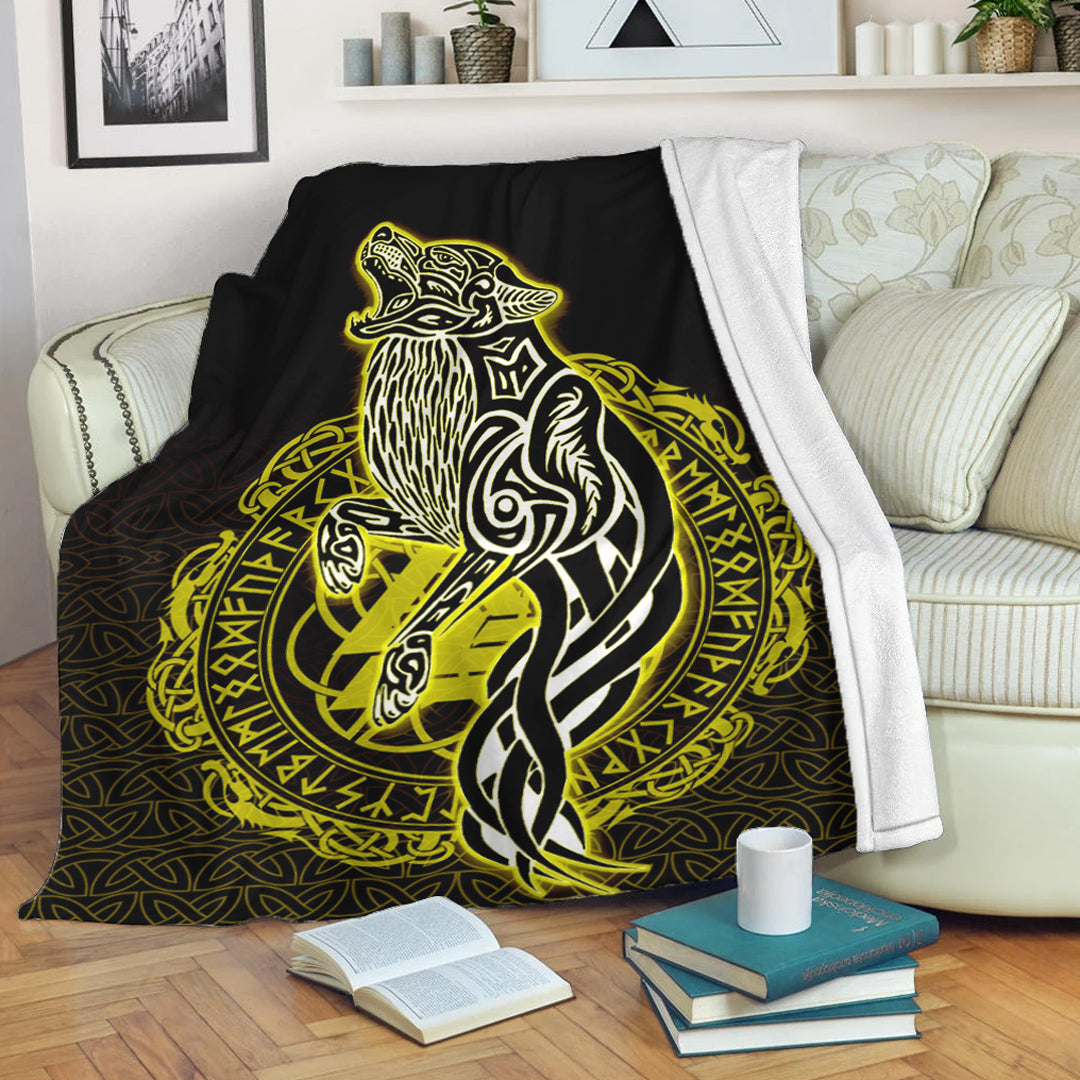 Viking Blanket Wolf Viking Gold Sherpa Fleece Blanket Gifts for Viking Lovers