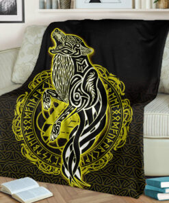 Viking Blanket Wolf Viking Gold Sherpa Fleece Blanket Gifts for Viking Lovers