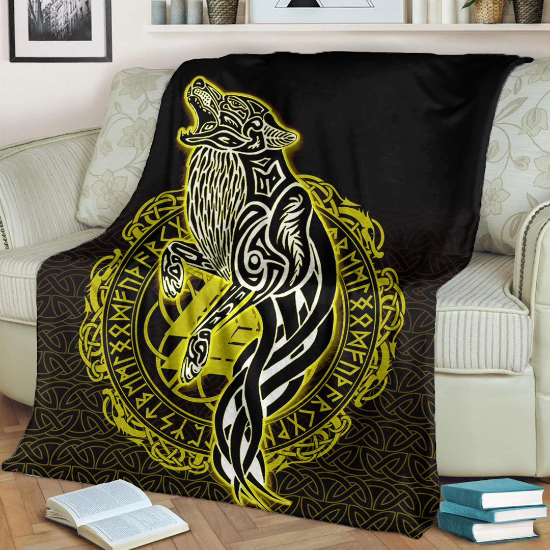 Viking Blanket Wolf Viking Gold Sherpa Fleece Blanket Gifts for Viking Lovers