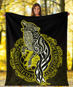 Viking Blanket Wolf Viking Gold Sherpa Fleece Blanket Gifts for Viking Lovers