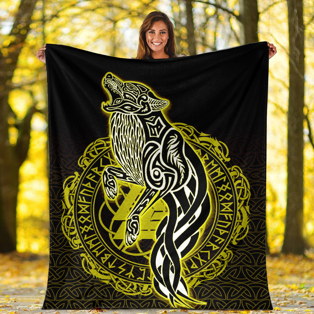 Viking Blanket Wolf Viking Gold Sherpa Fleece Blanket Gifts for Viking Lovers