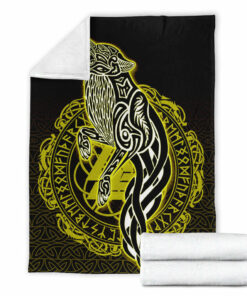 Viking Blanket Wolf Viking Gold Sherpa Fleece Blanket Gifts for Viking Lovers