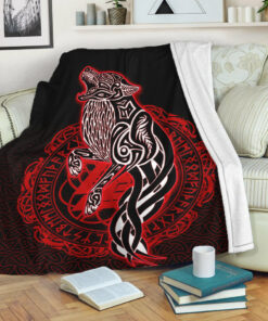 Viking Blanket Wolf Viking Red Sherpa Fleece Blanket Gifts for Viking Lovers
