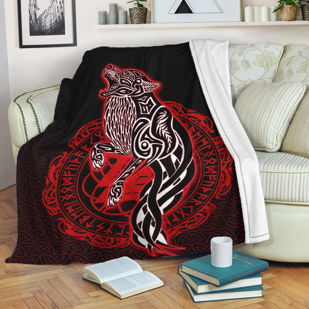 Viking Blanket Wolf Viking Red Sherpa Fleece Blanket Gifts for Viking Lovers