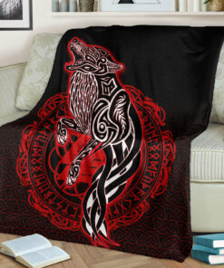 Viking Blanket Wolf Viking Red Sherpa Fleece Blanket Gifts for Viking Lovers