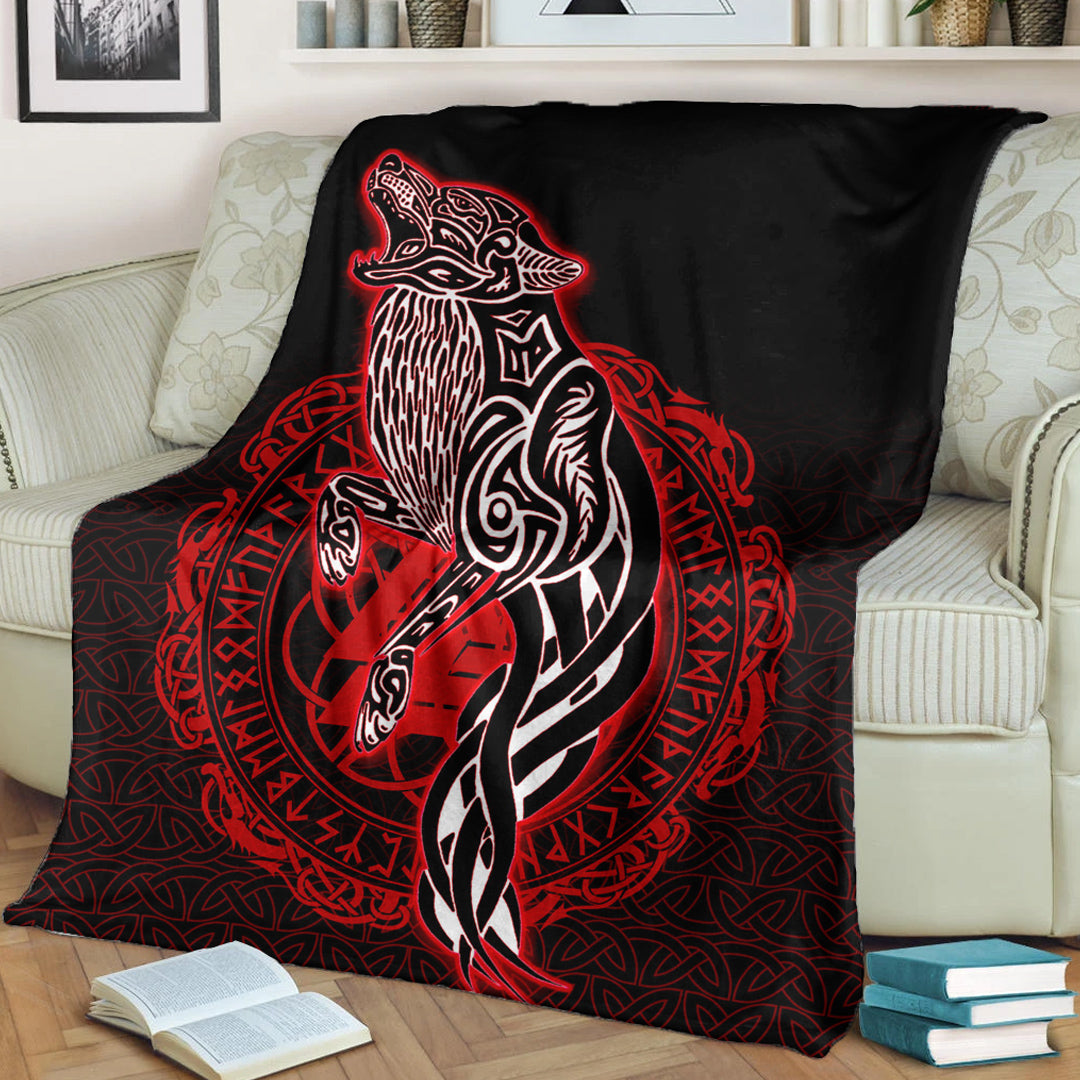 Viking Blanket Wolf Viking Red Sherpa Fleece Blanket Gifts for Viking Lovers