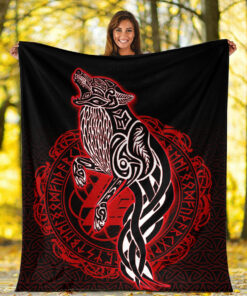 Viking Blanket Wolf Viking Red Sherpa Fleece Blanket Gifts for Viking Lovers