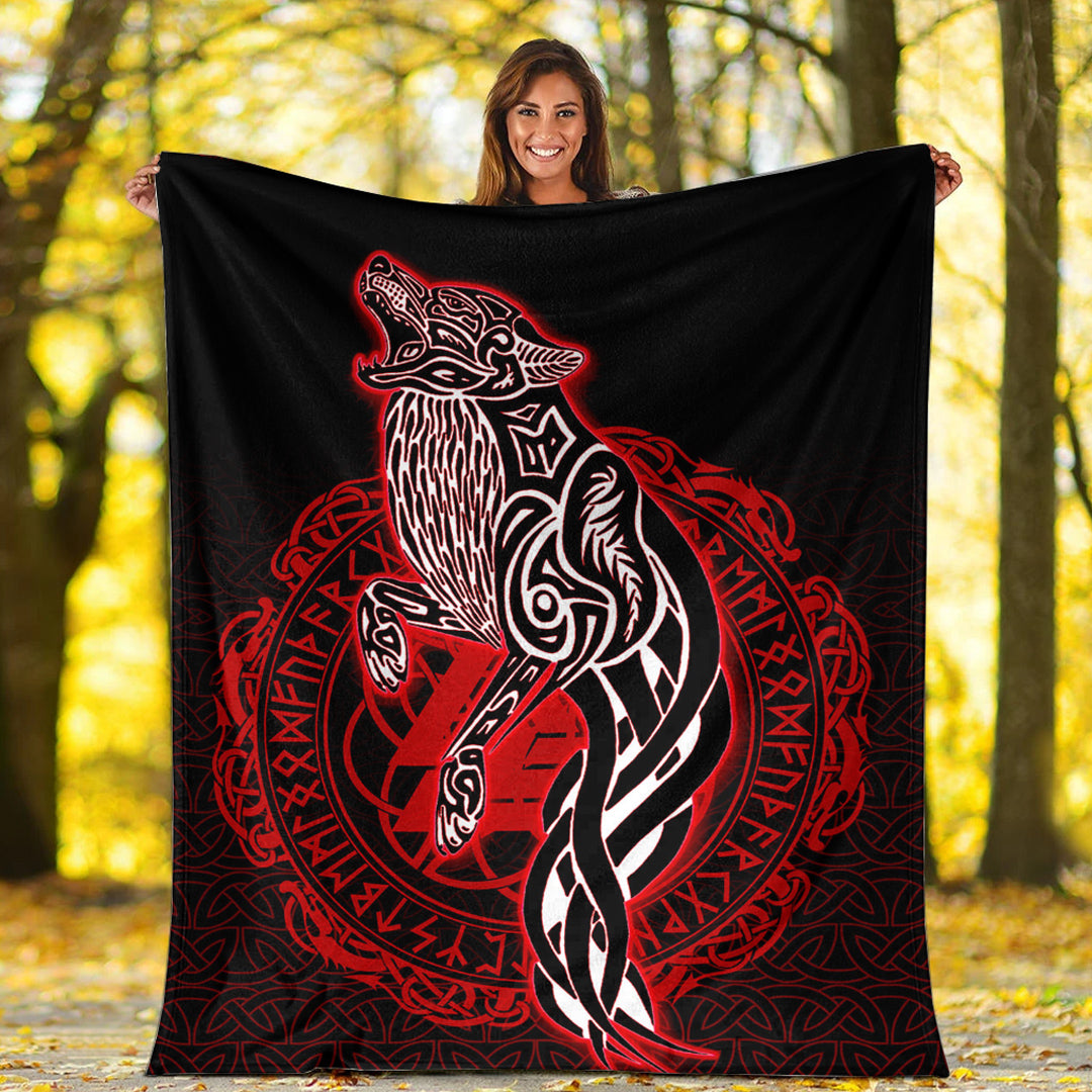 Viking Blanket Wolf Viking Red Sherpa Fleece Blanket Gifts for Viking Lovers